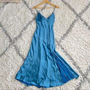 Selfie Leslie midi side slit satin blue dress! NWT